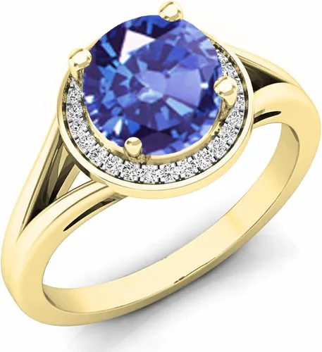 Miniatura 11 de Dazzlingrock Collection Anillo de compromiso redondo de 0.276 in con halo de diamante blanco y vástago dividido para ella en oro macizo de 14