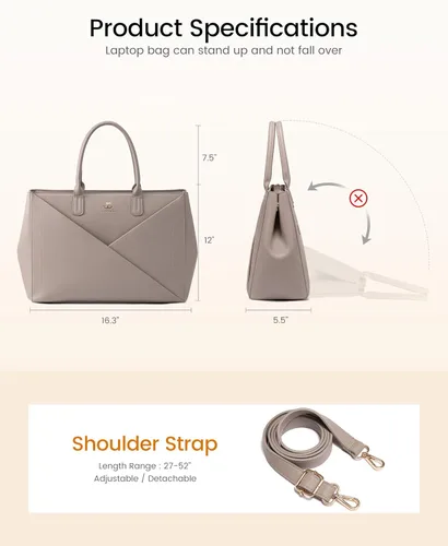 Miniatura 6 de LOVEVOOK Bolsa de mano para laptop para mujer con soporte para tazas grande, bolsa de trabajo de piel sintética de 16 pulgadas, bolsa de mano