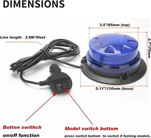Miniatura 4 de AUXMOTEC - Barra de luces estroboscópicas LED azul de emergencia con montaje magnético y 8 modelos de parpadeo, lámparas de señal de techo de #3 Azul