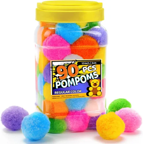 Bundooraking Pompones, 1.5 pulgadas (4cm), 90 piezas bolas grandes multicolor a granel para artes y manualidades, pompones suaves y esponjosos en