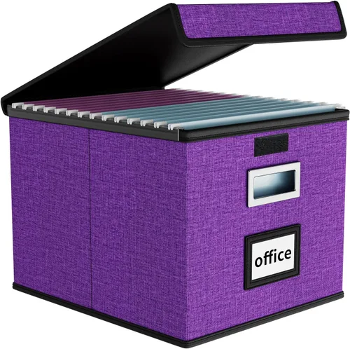Miniatura 54 de Caja Organizadora de Archivos con Tapa, Caja Organizadora Plegable de Cuero Sintético para Carpetas Colgantes con Rieles de Plástico, Cajas (cuero)