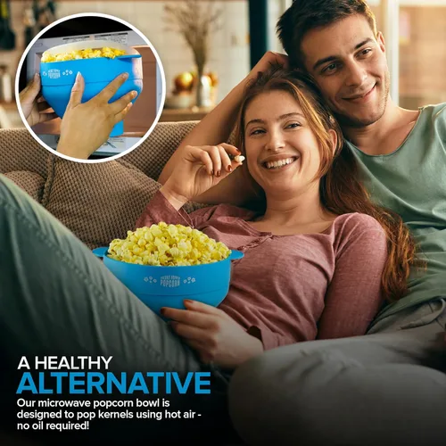 Miniatura 5 de Palomitas de maíz de silicona para microondas (azul) para hacer palomitas de maíz, no requiere aceite, cuenco plegable con tapa, reutilizable, sin
