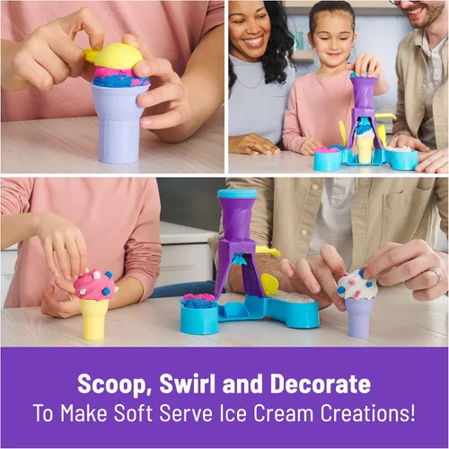 Miniatura 11 de Kinetic Sand, Estación de servicio suave con arena de juego de 14 onzas (azul, rosa y blanco), 2 conos de helado y 2 herramientas, juguetes