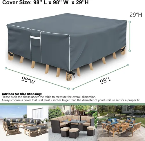 Miniatura 2 de Gasadar Fundas para Muebles de Patio Exterior Impermeables, 500D Oxford, Protección para Todo Clima, Fundas para Mesa de Patio para Conjunto de Negro