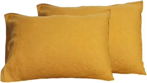 Miniatura 18 de S VICTORY SYMBOL Juego de 2 fundas de almohada de lino 100% a rayas, hilo de lino orgánico natural francés teñido en beige a rayas, King 20"x40