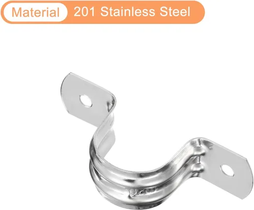 Miniatura 4 de uxcell 18 correas rígidas de tubo, 1 pulgada de acero inoxidable con 2 agujeros en forma de U, abrazaderas de tubo para fijar cable de tubería