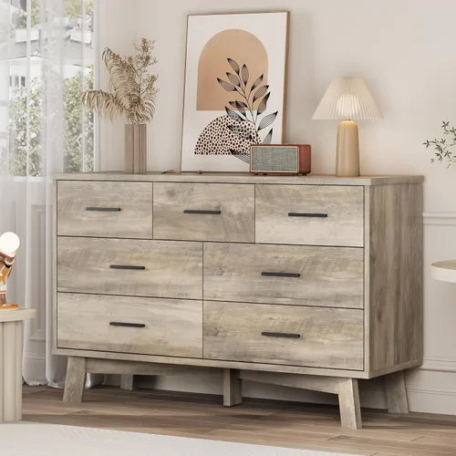 Miniatura 8 de Xixini Cómoda para dormitorio, cómoda moderna de 6 cajones con base resistente en forma de X, organizador de almacenamiento de ropa doble de madera