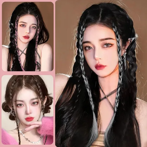 Miniatura 6 de NICENEEDED 6 extensiones de cabello trenzado con clip, 18 pulgadas, trenzas laterales frontales, extensiones de cabello largo, cabello sintético