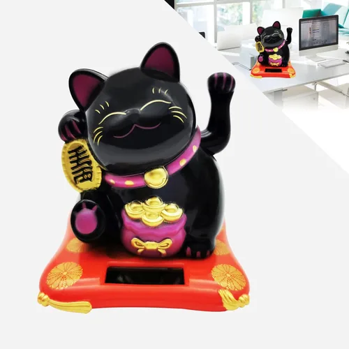 Gato de la Suerte Brazo Ondulado, Gato Chino Vivo y Encantador, Estatua de Gato de la Fortuna Solar para Decoración de Escritorio, Coche, Aperturas
