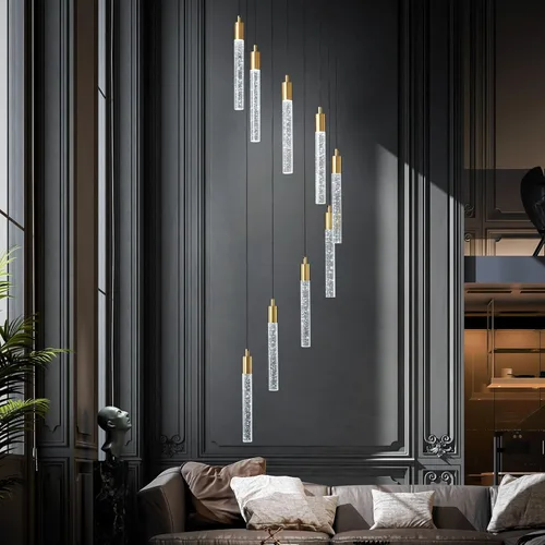 Miniatura 14 de Candelabro moderno de 18 luces para sala de estar, acabado de latón dorado, luces colgantes de techo LED regulables, 108 W, 6000 K, escaleras, Negro