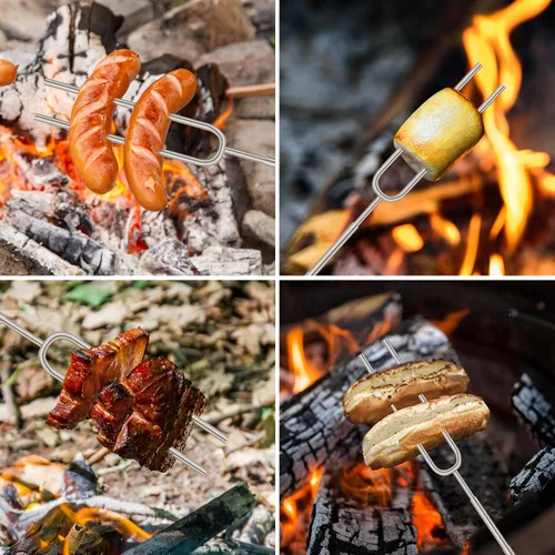 Miniatura 9 de Smores Sticks para hoguera, palos para asar malvaviscos de 32 pulgadas, tenedores extensibles de acero inoxidable con asas de madera, kit de 8