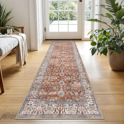 Miniatura 85 de KUTA Alfombras vintage de 2 x 3 pies para entrada, antideslizantes, lavables, tapete para puerta de interior con estampado floral, azul, gris, Azul