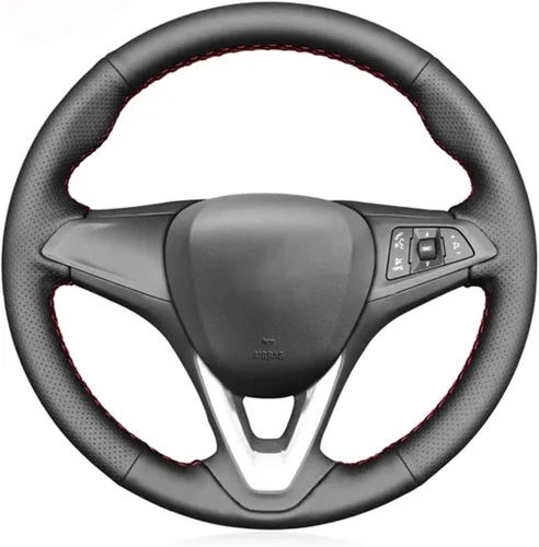 HATHWAY Fit for Vauxhall Zafira (C) 2016-2018,Car Steering Wheel Cover,Car Black Steering Wheel Cover,Car Hand-Sewn Steering Wheel Cover Red Line