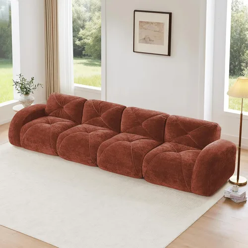 Miniatura 50 de Sofás modulares modulares de 110.6 pulgadas para sala de estar, sofá moderno de terciopelo sin hueso, no requiere montaje, cómodo sofá sin hueso