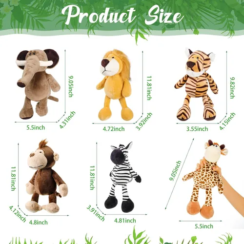Miniatura 2 de Zhanmai Juego de 6 animales de peluche de safari, animales de la selva, para niños y niñas, león, elefante, cebra, jirafa, tigre, mono para fiestas