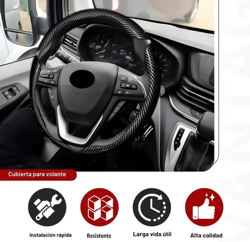 Miniatura 5 de 3 piezas de funda universal para volante de fibra de carbono - Diseño antideslizante y segmentado, protector de volante universal duradero al 99%