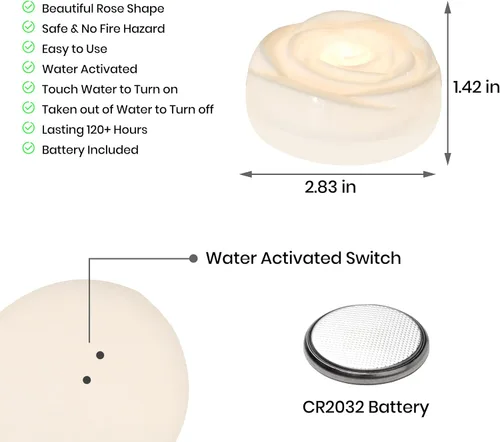 Miniatura 6 de Aignis 6 piezas de velas LED flotantes sin llama, velas de té de rosa blanca de plástico operadas por batería, más de 120 horas de tiempo de brillo