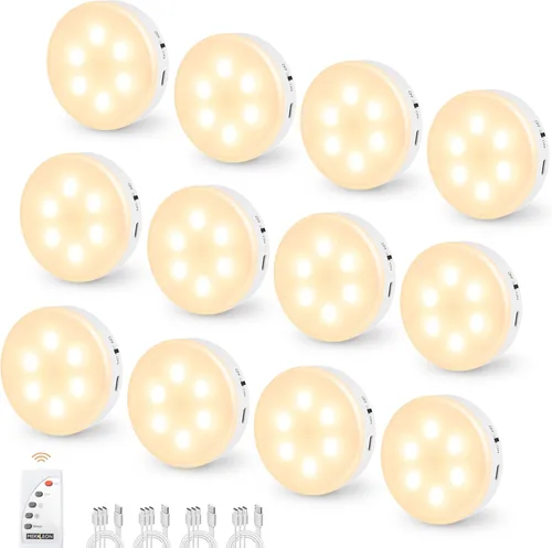 Miniatura 9 de Luces de disco con control remoto, iluminación recargable de 1000 mAh para debajo del gabinete, luces LED de armario, paquete de 3 luces nocturnas