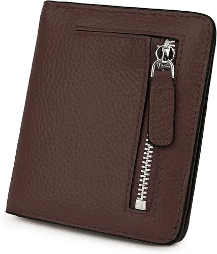 BIG SALE-AINIMOER billetera de bolsillo pequeña con cremallera, plegable, compacta de cuero con bloqueo por identificación por radiofrecuencia, para