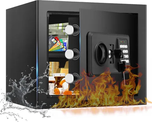 Miniatura 12 de Cajas fuertes pequeñas para uso doméstico, caja de seguridad digital con cerradura de combinación, llaves de repuesto y estante extraíble, caja