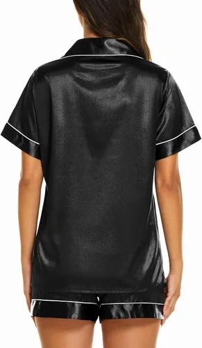 Miniatura 2 de Ekouaer Pijamas de seda para mujer, ropa de dormir de manga corta, suave, con botones, ropa de descanso, 2 piezas, pijama de satén, conjunto