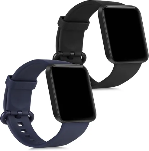 kwmobile Correas compatibles con correas de reloj Xiaomi Mi Watch Lite/Redmi - 2 correas de reloj de silicona de repuesto, color negro/azul oscuro