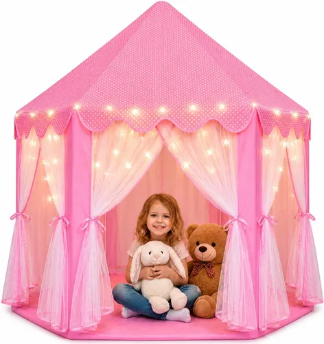 ORIAN Tienda de campaña Princess Castle Playhouse para niñas con luces LED de estrella – Para interiores y exteriores, tienda de campaña grande para