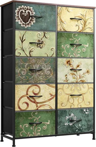 Miniatura 11 de WLIVE Cómoda de Tela para Dormitorio con 10 Cajones, Cómoda Alta con Cajones, Cómodas Blancas Muebles de Dormitorio, Unidad Organizadora de Blanco