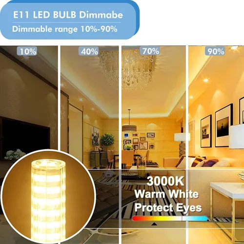Miniatura 6 de [Paquete de 5] Bombilla LED E11 de 7 W, regulable, base de mini candelabro, equivalente a halógeno, equivalente a 75 W, bombilla de maíz T3/T4 JD