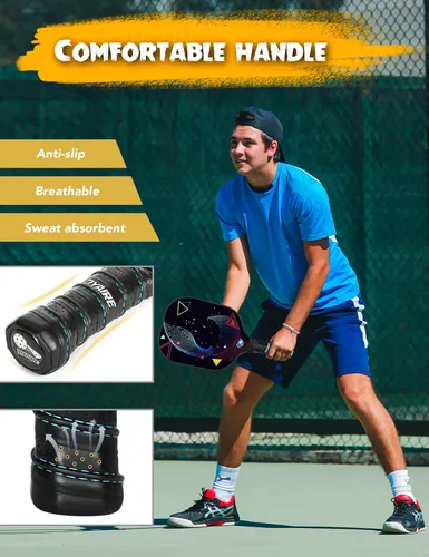 Miniatura 4 de Carbon Fiber Pickleball Paddles Set of 2, USAPA Approved T700 Raw Carbon Face, Lightweight 7.5oz Honeycomb Core Pickle Ball Rackets, High Spin, 2