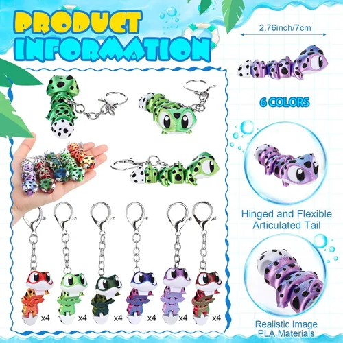 Miniatura 2 de Novabright 24 piezas 3D impreso leopardo Gecko llavero mini animal articulado flexible Fidget lindo regalo divertido para recuerdos de fiesta