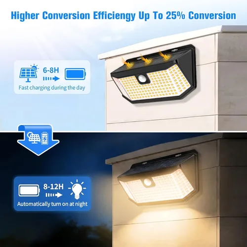 Miniatura 2 de Aootek Luces solares para exteriores, 182 LED, 2500 lúmenes, luz solar con sensor de movimiento, IP65, impermeable, gran angular, para patio