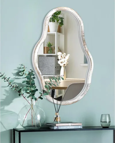 Miniatura 7 de Espejo asimétrico para pared, con marco de madera de nube irregular, moderno, único, decorativo, artístico, para dormitorio, sala de estar, baño