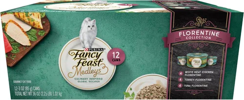 Purina Fancy Feast Comida Húmeda para Gatos Medleys Florentine Paquete Variado de Comida Húmeda para Gatos - (2 Paquetes de 12) Latas de 3 oz