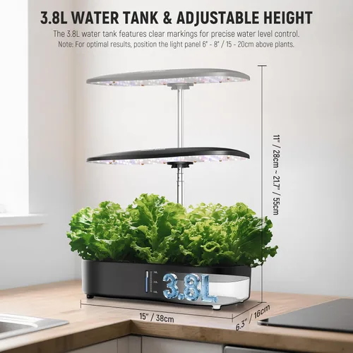 Miniatura 6 de NEEWER Basics - Kit de sistema de cultivo hidropónico con luz LED para plantas, 3 modos de crecimiento/12 vainas/temporizador/LCD/bomba silenciosa