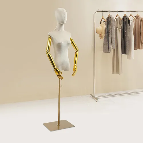 Miniatura 5 de Torso de maniquí femenino con cabeza y brazos posables, forma de vestido ajustable en altura, soporte de medio maniquí, maniquí de ropa con Blanco