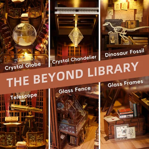 Miniatura 4 de MiniCity - Kit de manualidades para rincón de lectura, estantería de libros, inserto de estantería de madera, rompecabezas 3D, sujetalibros con luz
