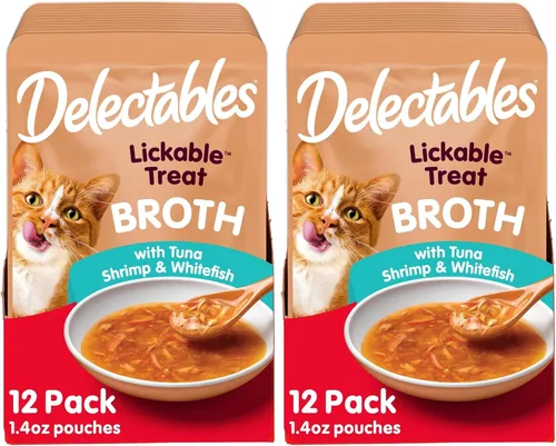 Miniatura 13 de Delectables Lickable Treat Savory Broth Senior 10+ Golosinas húmedas para gatos con pollo y atún reales, cobertura para alimentos, hidratante, sin