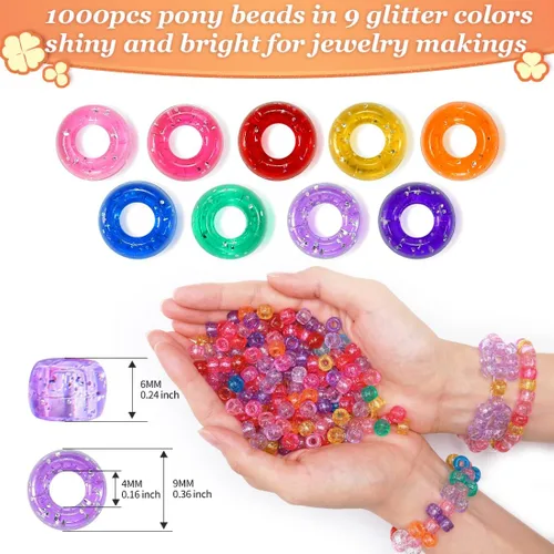 Miniatura 3 de Eppingwin 1000 cuentas de poni, cuentas, cuentas grandes de 0.24 x 0.35 pulgadas, cuentas para el cabello, cuentas para trenzas de cabello, cuentas