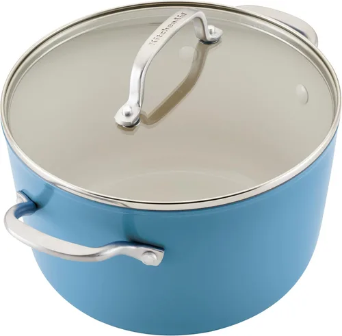 Miniatura 11 de KitchenAid Juego de ollas y sartenes antiadherentes de cerámica anodizada dura, 9 piezas, terciopelo azul Azul terciopelo