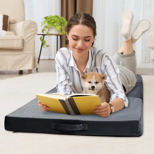 Miniatura 4 de BALAPET Almohada plegable de espuma viscoelástica suave para el suelo, almohada plegable de 3 piezas con asa, ideal para meditación, jugar, yoga