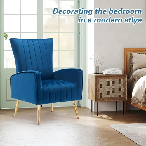 Miniatura 8 de LSSPAID Juego de 1 sillas decorativas de terciopelo, tapizadas de tela moderna, sillas para sala de estar, sillones con respaldo de ala y patas