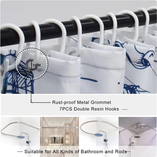 Miniatura 6 de Juego de cortina de ducha pequeña de pulpo náutico azul, divertidas cortinas de ducha estilo kraken de océano para baño, decoración de mapa pirata