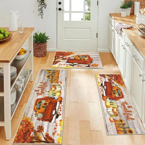 Miniatura 14 de Juego de 3 tapetes de cocina de Feliz Navidad, alfombras antideslizantes de cocina para invierno y fiestas navideñas Xmas, alfombra cómoda