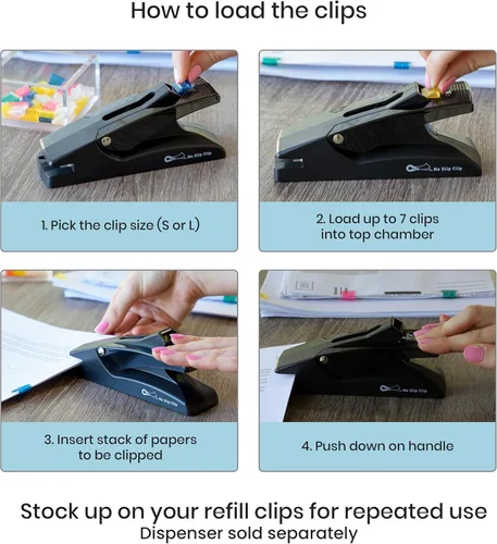 Miniatura 6 de OfficeGoods Recambios de clip antideslizante – Se une hasta 50 páginas – Reutilizable – Funciona con dispensador de clip antideslizante – Caja de 50