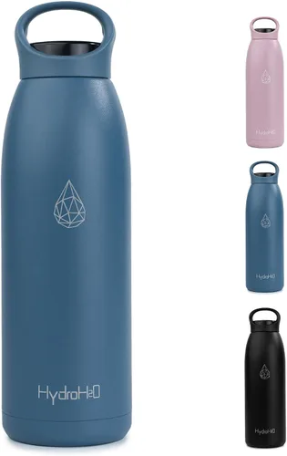 Botella de agua de acero inoxidable aislada de 32 onzas con asa, botella de agua deportiva de doble pared a prueba de fugas, sin BPA, mantiene el