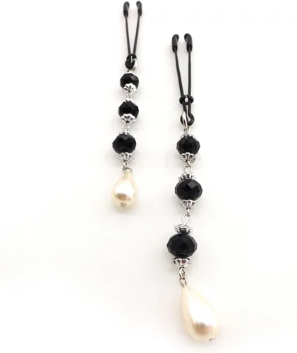 Pinza de abrazadera para pezón Cuentas negras Pearl Drop Negro