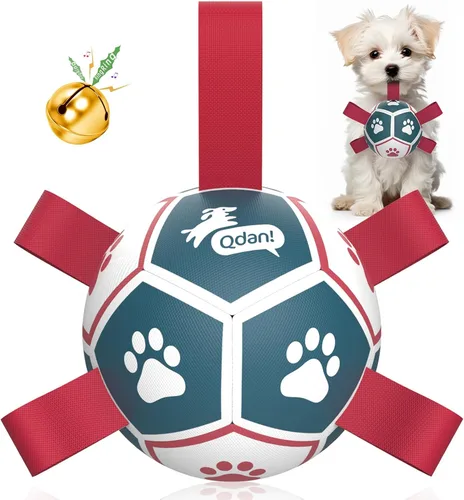 Miniatura 25 de QDAN Pelota de fútbol para perros con correas, juguetes interactivos de forcejeo, juguete de cumpleaños para cachorros, juguete acuático, para rojo