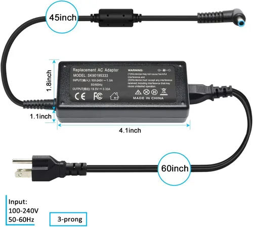 Miniatura 5 de Cargador de CA de 65 W compatible con cargador de portátil HP Modelo 15: 15-dy 15-dq 15-da 15-db 15-dw 15-f 15-ef 15-ab, 15-ac 15-af 15-an 15-au