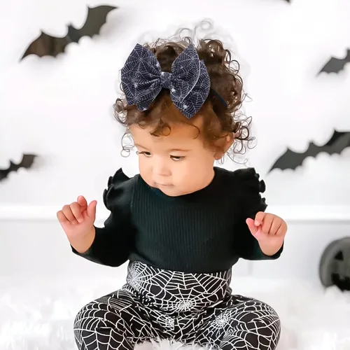 Miniatura 2 de YanJie Lazos de Halloween para bebés y niñas, diademas elásticas de nailon para niñas pequeñas, lazos para el pelo de araña, accesorios de Halloween